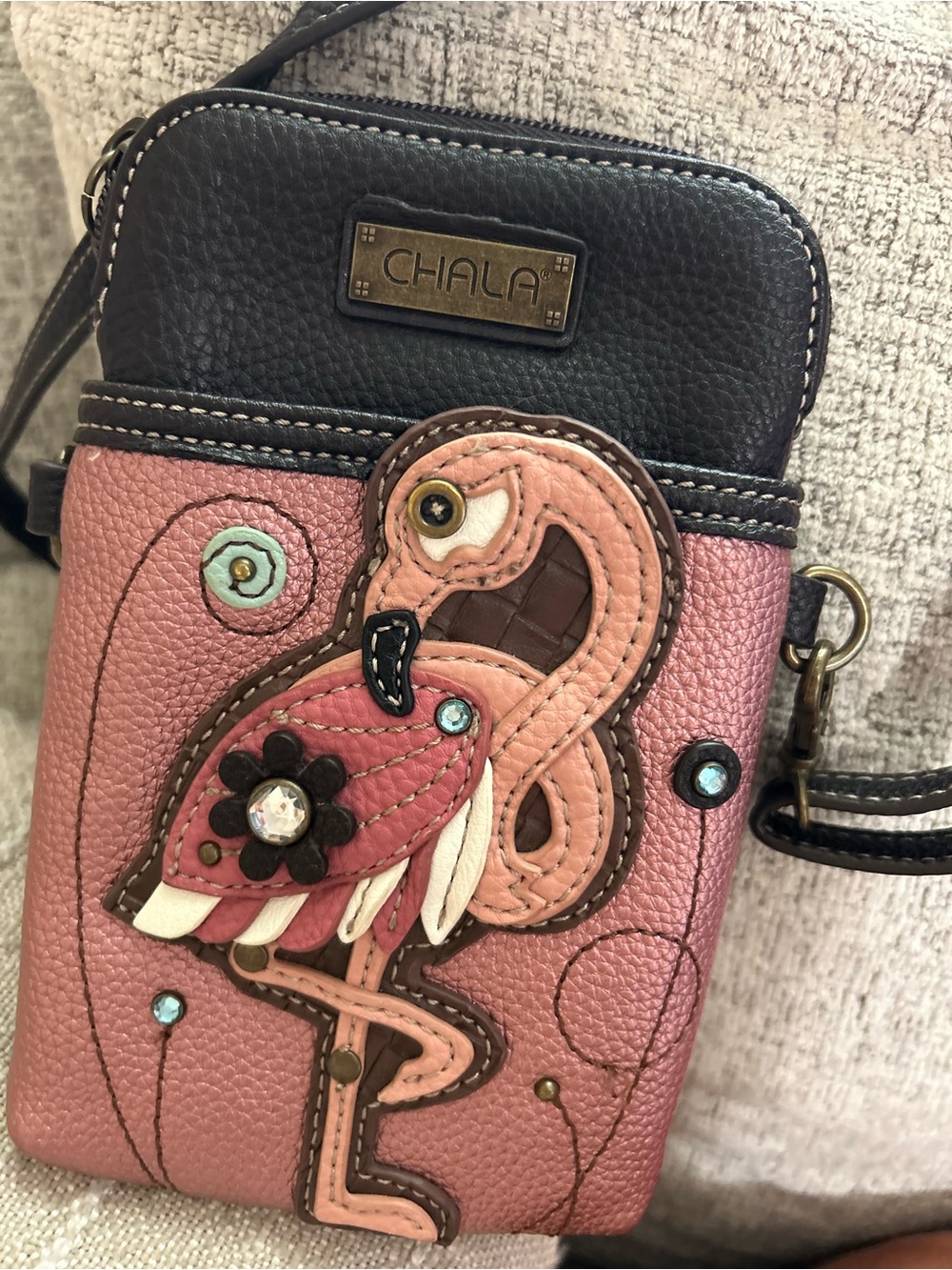 Chala Pink Flamingo Applique Crossbody Phone Bag